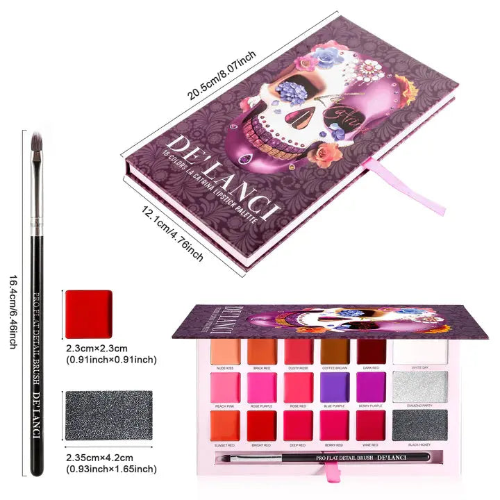 DE'LANCI 18 Colors La Catrina Lipstick Palette PigKart