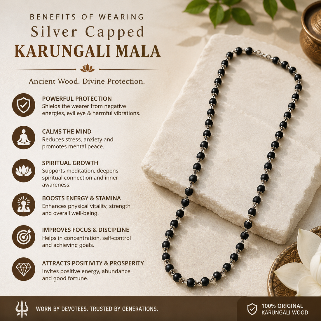 Premium Silver Capped Karungali Mala
