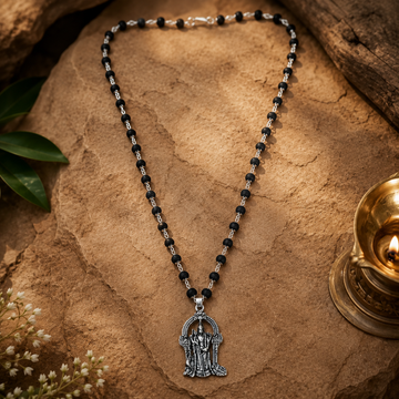 Premium Silver Capped Karungali Mala with Lord Murugan Locket