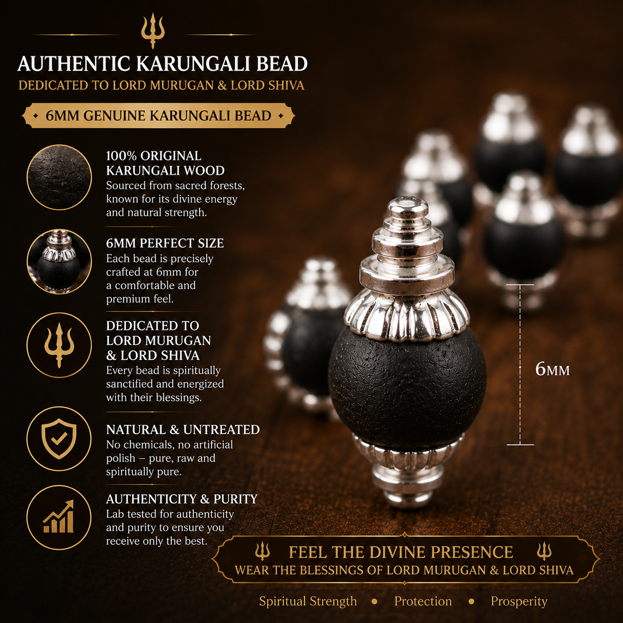 Premium Silver Plated Karungali Bracelet | Original Karungali Wood