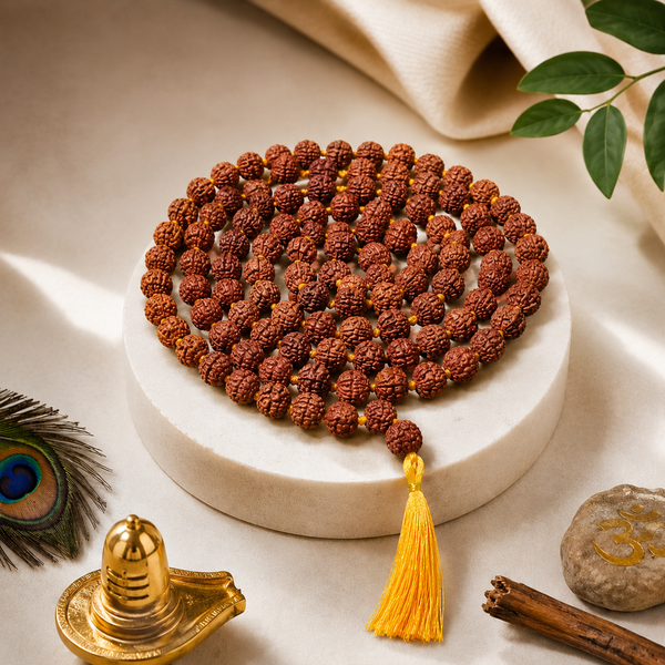 5 Mukhi Rudraksha Mala 8mm (108+1 Beads) | Authentic & Lab Certified
