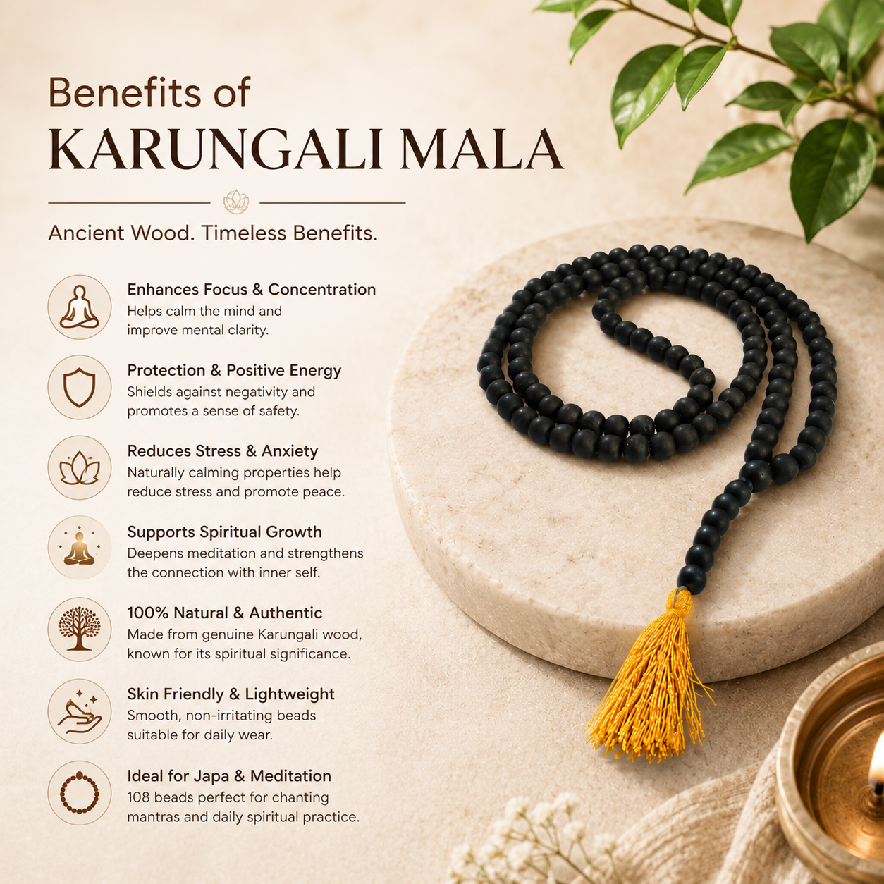Karungali Mala 8mm (108 Beads) | Authentic & Lab Certified