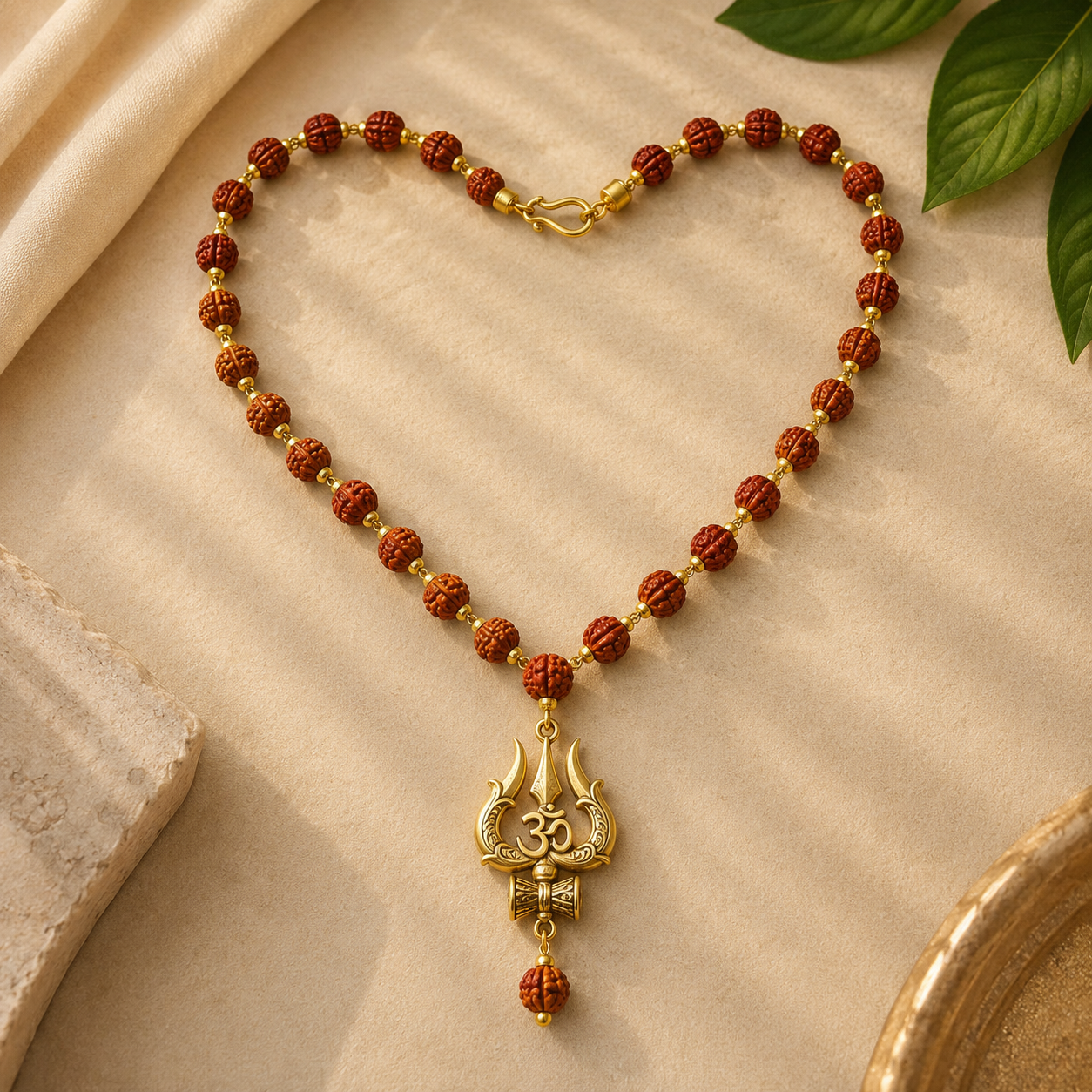 Gold Plated Trishul Damru Rudraksha Mala 10mm | Original & Lab Certified