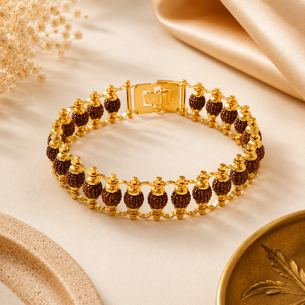 Gold Plated Rudraksha Bracelet 6mm - Original Rudraksha Beads | Lord Shiv Spiritual Bracelet