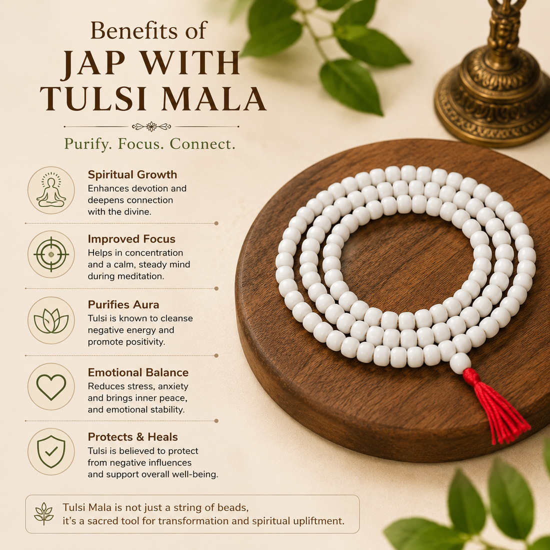 Premium Tulsi Japa Mala 108 Beads (6mm) | Original Tulsi Wood for Meditation
