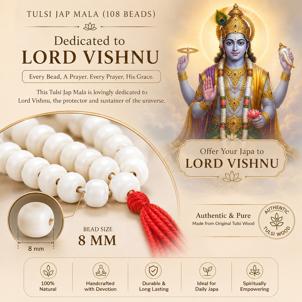 Premium Tulsi Japa Mala 108 Beads (6mm) | Original Tulsi Wood for Meditation