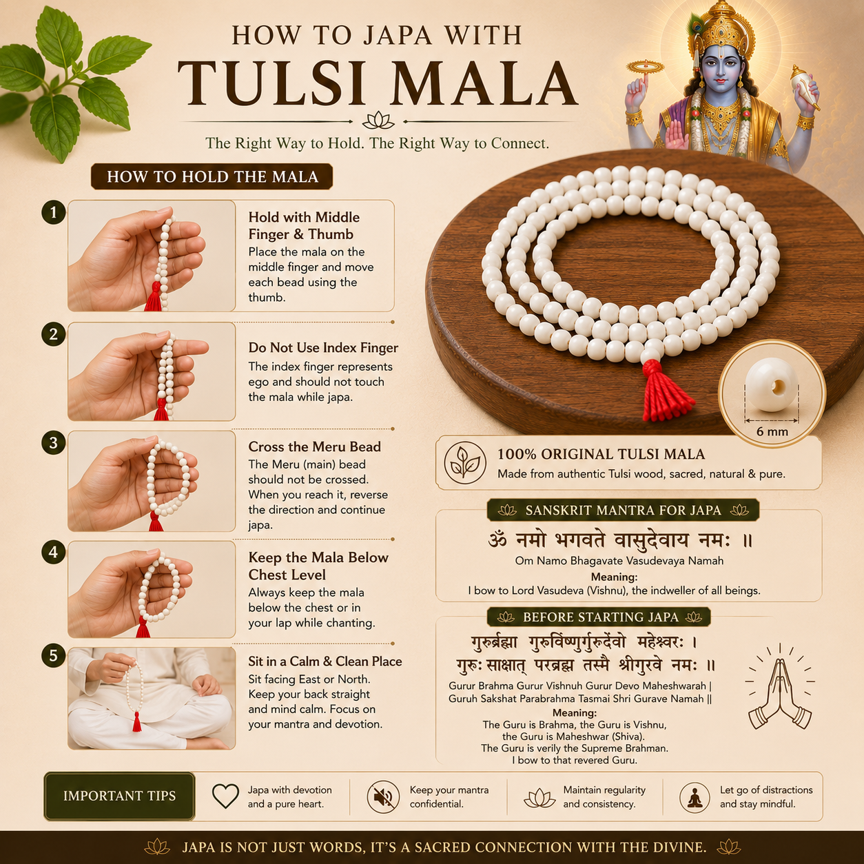 Premium Tulsi Japa Mala 108 Beads (6mm) | Original Tulsi Wood for Meditation