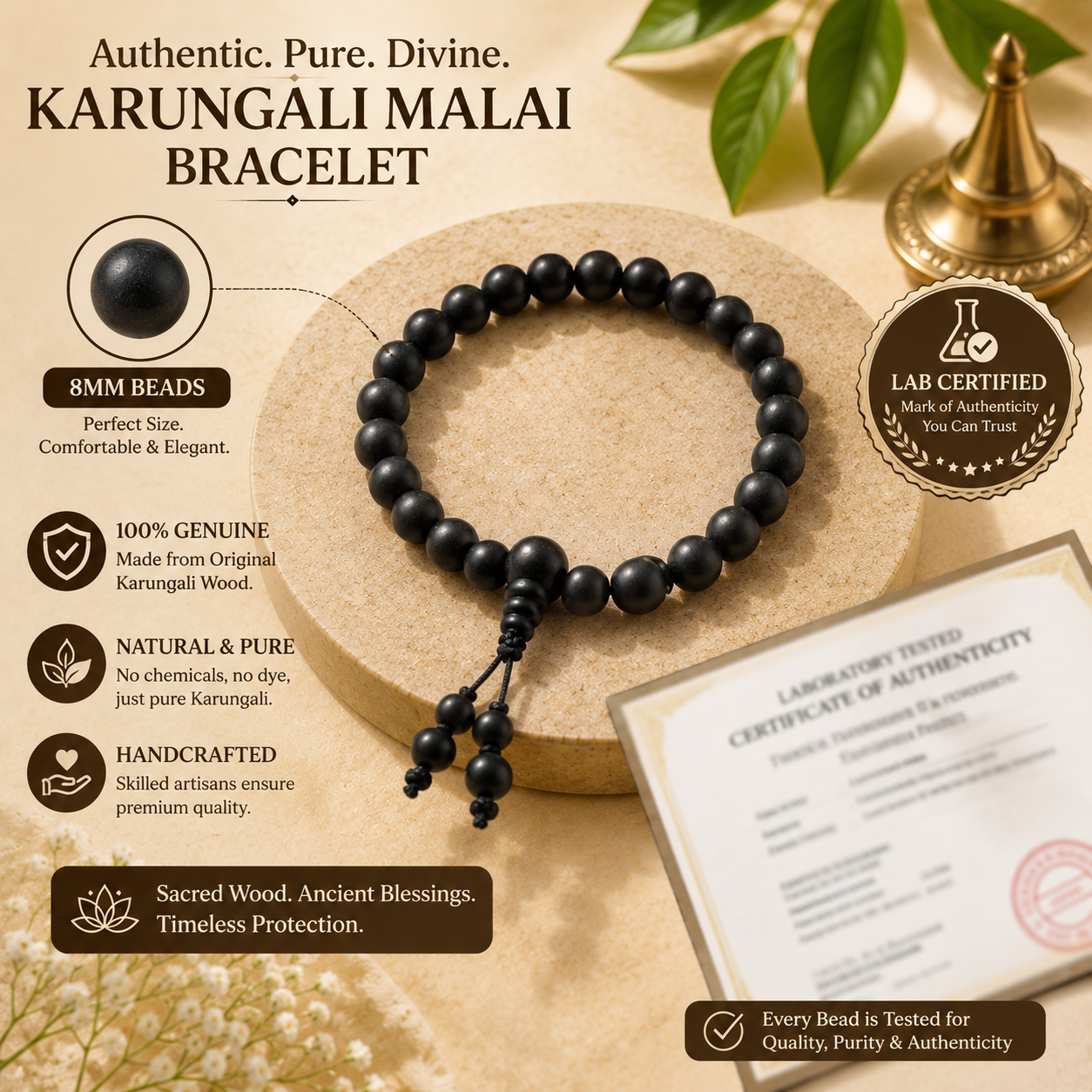 Original Karungali Mala Bracelet 8mm | Natural Karungali Wood