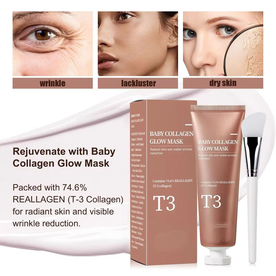 T3 Baby Collagen Face Mask for Hydrating, Firming And Youthful Glow
