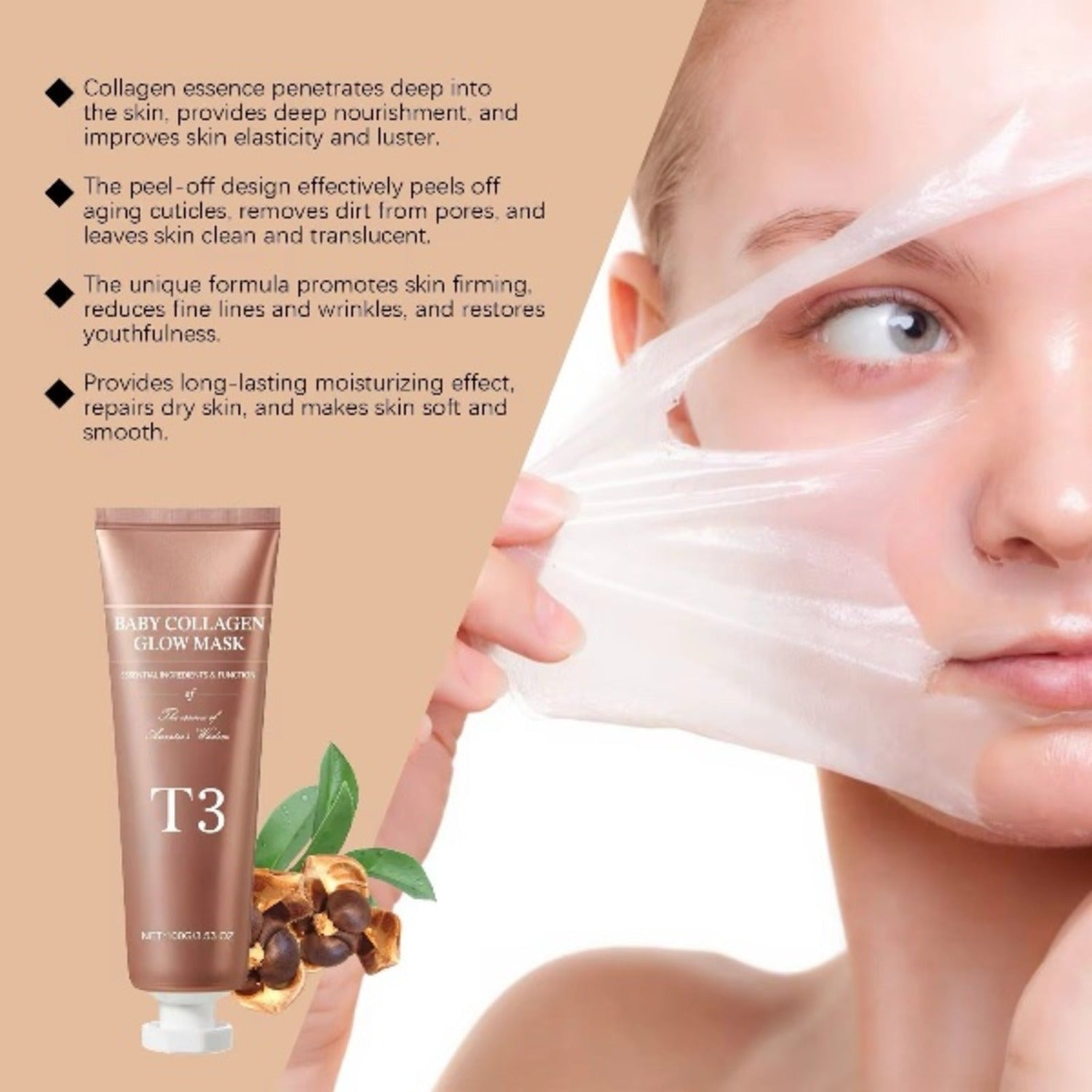 T3 Baby Collagen Face Mask for Hydrating, Firming And Youthful Glow