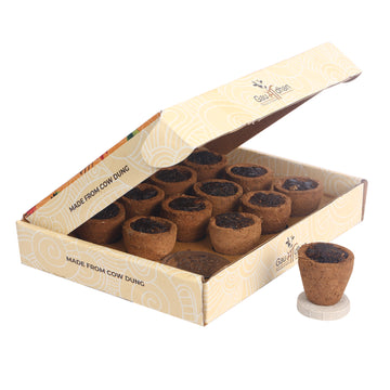 Gaumadhan™️ Organic Havan Cups/Sambrani Dhoop Cups for Pooja, Made with Cow Dung, Guggul, Rose, Tulsi, Neem, Sandal - 12 Pcs (Havan Cups)